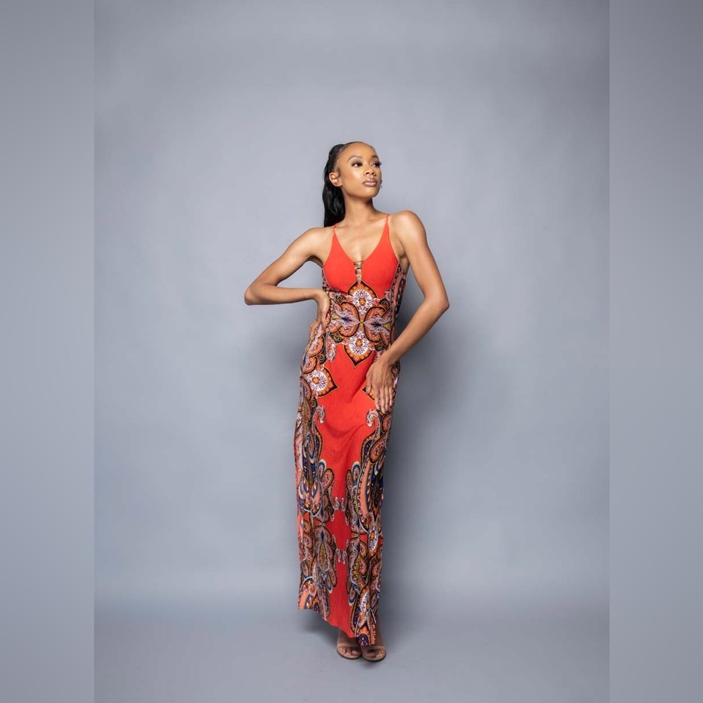 Silvergate Elegant Red Paisley Maxi Dress size S